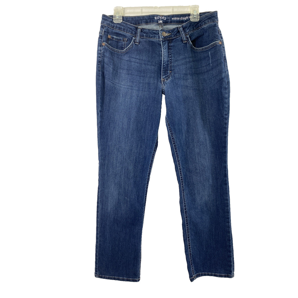 Lee Riders Jeans Womens Size 32" W Dark Wash Denim Distress Mid Rise Straight‎